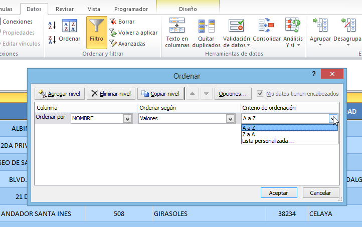 ordenar